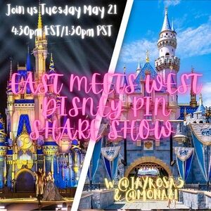 Disney Pin Share Show with @Mona81 Tuesday May 21 4:30pm EST/ 1:30pm PST 🏰